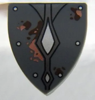Minifigure, Shield Triangular Short with Silver Rivets and Diamonds, Rust and Dirt Stains Pattern