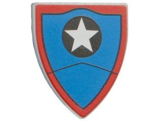 Minifigure, Shield Triangular Short with Red Band and White Star On Dark Blue Background Pattern