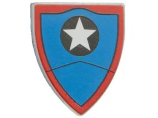 Minifigure, Shield Triangular Short with Red Band and White Star On Dark Blue Background Pattern