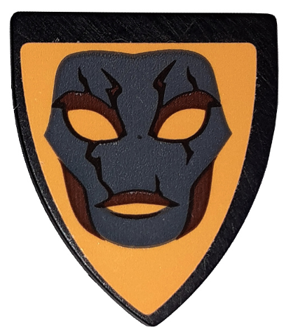 Minifigure, Shield Triangular Short with Dark Bluish Gray Mask with Cracks on Bright Light Orange Background Pattern (Sticker) - Set 41150