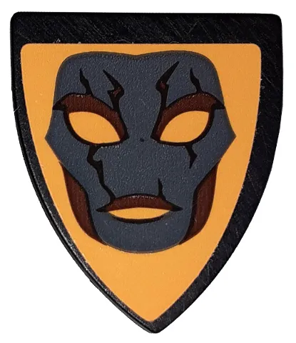 Minifigure, Shield Triangular Short with Dark Bluish Gray Mask with Cracks on Bright Light Orange Background Pattern (Sticker) - Set 41150