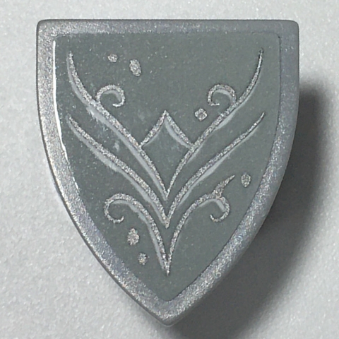 Minifigure, Shield Triangular Short with Silver Diamond, Dots and Swirl on Light Bluish Gray Background Pattern (Sticker) - Set 41196