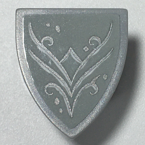 Minifigure, Shield Triangular Short with Silver Diamond, Dots and Swirl on Light Bluish Gray Background Pattern (Sticker) - Set 41196