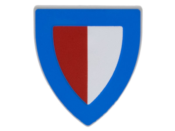 Minifigure, Shield Triangular Short with Blue Border and Red and White Halves Pattern