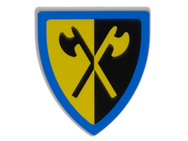 Minifigure, Shield Triangular Short with Yellow and Black Crossed Halberds and Blue Border Pattern