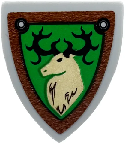 Minifigure, Shield Triangular Short with Forestmen Elk / Deer Head on Green Background with Reddish Brown Border Pattern (Sticker) - Set 910001