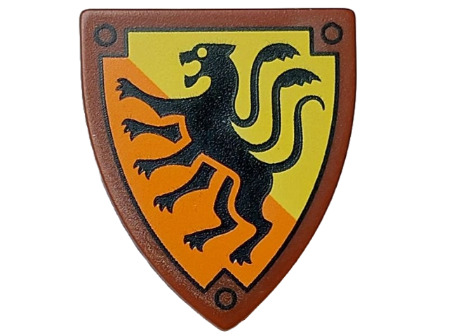 Minifigure, Shield Triangular Short with Large Black Cat with 6 Legs and 2 Tentacles (Dungeons & Dragons Displacer Beast) on Yellow and Orange Background Pattern