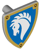 Minifigure, Shield Triangular Short with White Horse Head on Blue Background with Gold Border Pattern