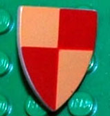 Minifigure, Shield Triangular Short with Red and Peach Quarters Pattern, Style 2