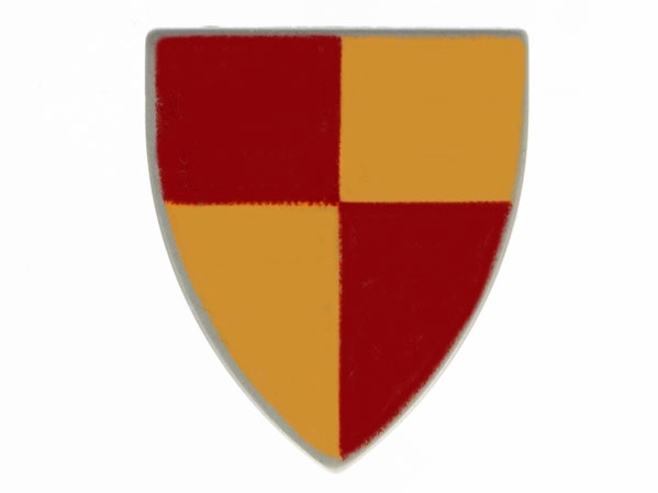 Minifigure, Shield Triangular Short with Red and Peach Quarters Pattern, Style 1