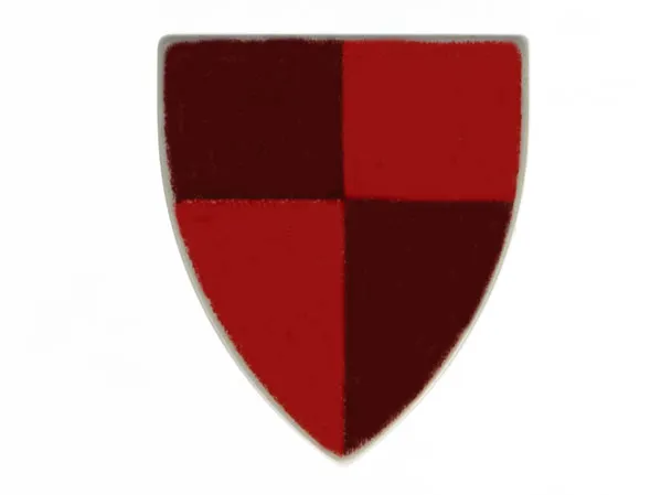 Minifigure, Shield Triangular Short with Red/Maroon Quarters Pattern