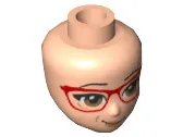 Mini Doll, Head Friends with Glasses with Red Frame, Black Raised Eyebrows, Brown Eyes, Peach Lips with Lopsided Smile Pattern