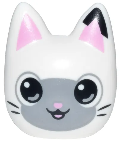 Mini Doll, Head, Modified Cat Narrow with Bright Pink Ears, Nose and Tongue, Light Bluish Gray Face, Black Eyes and Whiskers Pattern