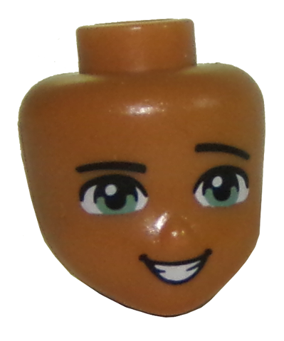 Mini Doll, Head Friends with Light Green Eyes, Raised Left Eyebrow, and Open Mouth Smile with Teeth Pattern