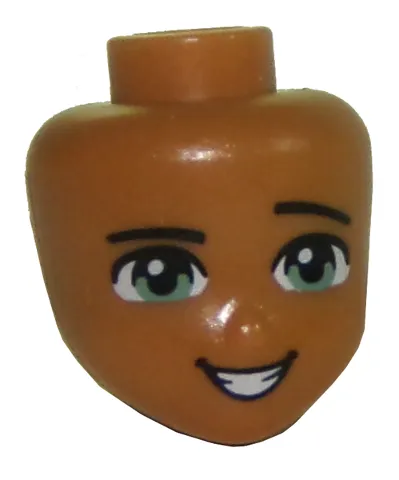 Mini Doll, Head Friends with Light Green Eyes, Raised Left Eyebrow, and Open Mouth Smile with Teeth Pattern