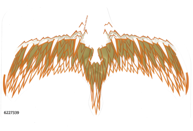 Plastic Wings with Brown, Reddish Brown, and Pearl Gold Feathers on White Background Pattern