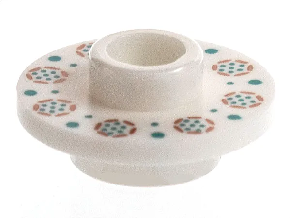 Minifigure, Utensil Tea Saucer with Hollow Stud with Flowers and Dots Pattern