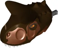 Dinosaur Head Carnotaurus with Pin, White Teeth, Dark Brown Top and Medium Nougat Scar Pattern