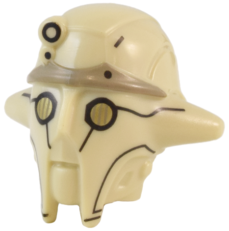 Minifigure, Head, Modified SW Mark IV Architect Droid with Gold Eyes and Dark Tan Forward Pattern (Professor Huyang)