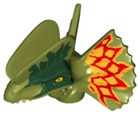 Dinosaur Head Dilophosaurus with Dark Green and Dark Red and Yellow on Frill Pattern