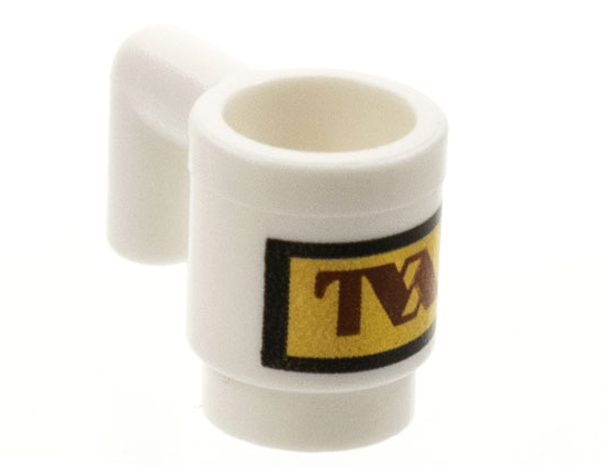 Minifigure, Utensil Cup with Reddish Brown TVA Logo on Gold Rectangle Pattern