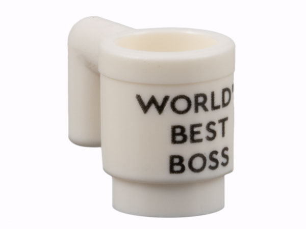 Minifigure, Utensil Cup with Black 'WORLD'S BEST BOSS' Pattern