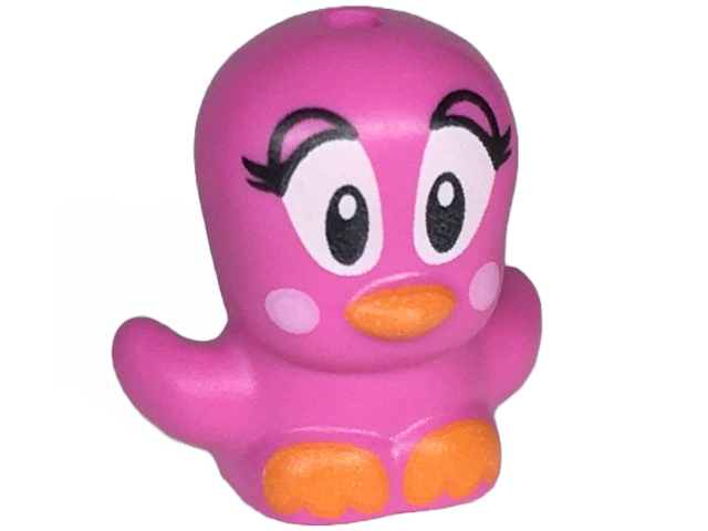 Bird, Chick with Open Wings with Large Black and White Eyes, Eyelids, Bright Pink Circles on Cheeks, Orange Beak and Feet Pattern (Sonic the Hedgehog Flicky)