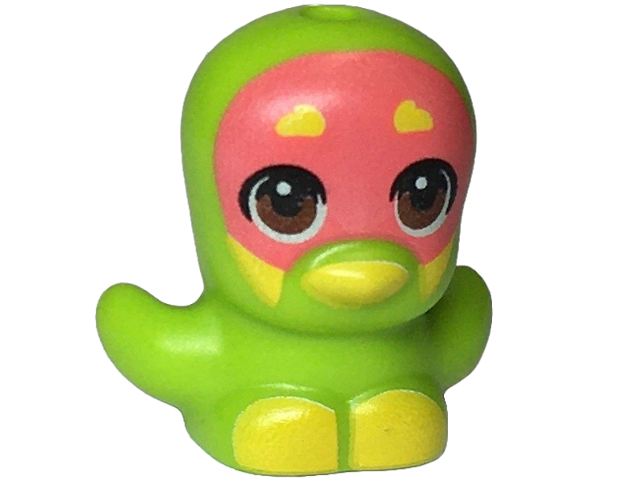 Bird, Chick with Open Wings with Coral Face, Reddish Brown Eyes, Yellow Eyebrows, Beak and Feet Pattern