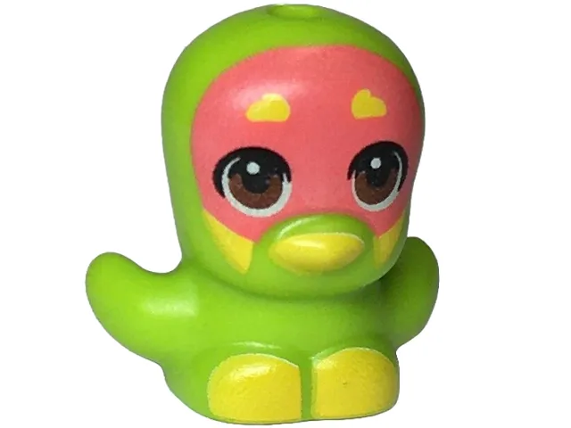 Bird, Chick with Open Wings with Coral Face, Reddish Brown Eyes, Yellow Eyebrows, Beak and Feet Pattern