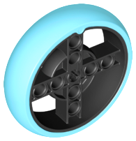 Wheel 56 x 14 Technic with Axle Hole and 8 Pin Holes with Molded Medium Azure Hard Rubber Tire Pattern