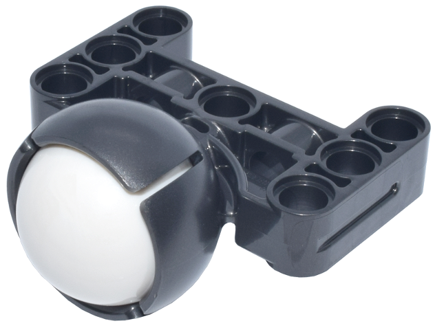 Technic, Steering Ball Joint Large Receptacle with H-Shape Perpendicular Thick Liftarm with White Wheel Ball, Hard Plastic 19mm D. (39370 / 52629)