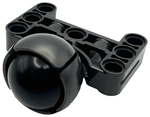 Technic, Steering Ball Joint Large Receptacle with H-Shape Perpendicular Thick Liftarm with Black Wheel Ball, Hard Plastic 19mm D. (39370 / 52629)