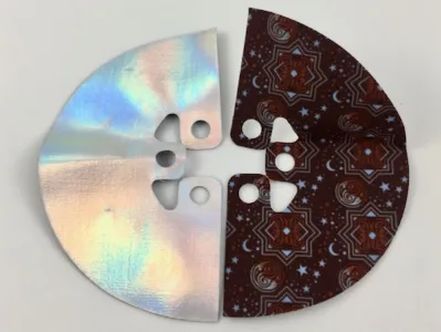 Minifigure Invisibility Cloak, Shiny Iridescent Side, Reddish Brown with Arcane Pattern Side