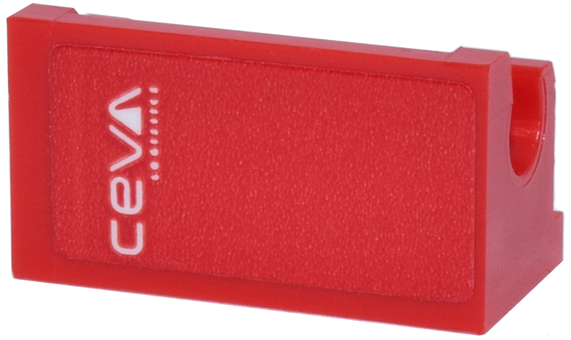 Hinge Brick 1 x 2 Base with White 'ceva' Logo Pattern Model Left Side (Sticker) - Set 77242