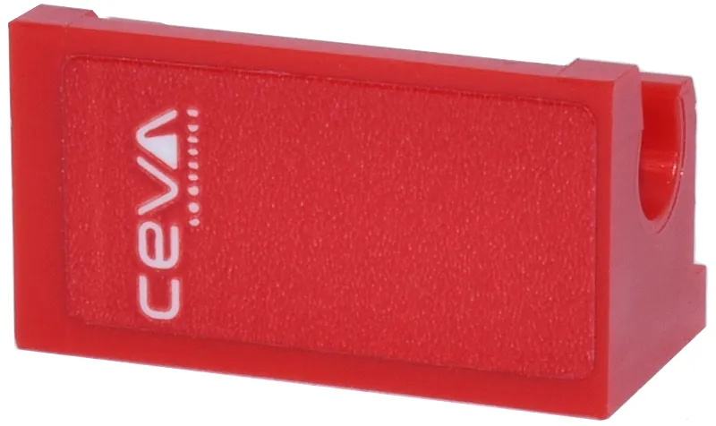 Hinge Brick 1 x 2 Base with White 'ceva' Logo Pattern Model Left Side (Sticker) - Set 77242