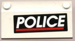 Slope 33 3 x 6 with Inner Walls with White 'POLICE' Red Line on Black Background Pattern (Sticker) - Set 4012