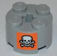 Brick, Round 2 x 2 with Axle Hole with Skull and Crossbones on Orange Background Pattern on Both Sides (Stickers) - Set 8198