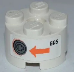 Brick, Round 2 x 2 with Axle Hole with Filler Cap, Orange Arrow and Black 'GAS' Pattern (Sticker) - Set 8958