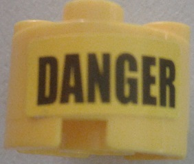 Brick, Round 2 x 2 with Axle Hole with Black 'DANGER' Pattern (Sticker) - Set 7787