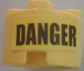 Brick, Round 2 x 2 with Axle Hole with Black 'DANGER' Pattern (Sticker) - Set 7787
