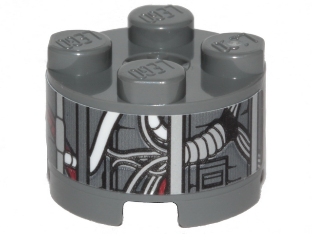 Brick, Round 2 x 2 with Axle Hole with SW Landspeeder Pipes and Circuitry Pattern (Sticker) - Set 75271