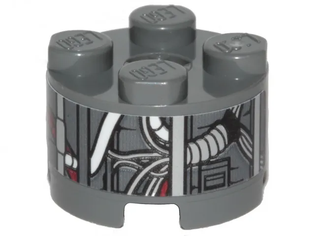Brick, Round 2 x 2 with Axle Hole with SW Landspeeder Pipes and Circuitry Pattern (Sticker) - Set 75271