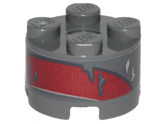 Brick, Round 2 x 2 with Axle Hole with SW Landspeeder Dark Red Peeling Paint and Gray Scratches Pattern (Sticker) - Set 75271