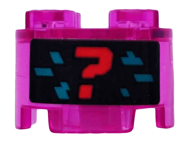 Brick, Round 2 x 2 with Axle Hole with Red Question Mark and Dark Turquoise Pixels on Black Background Pattern (Sticker) - Set 71708