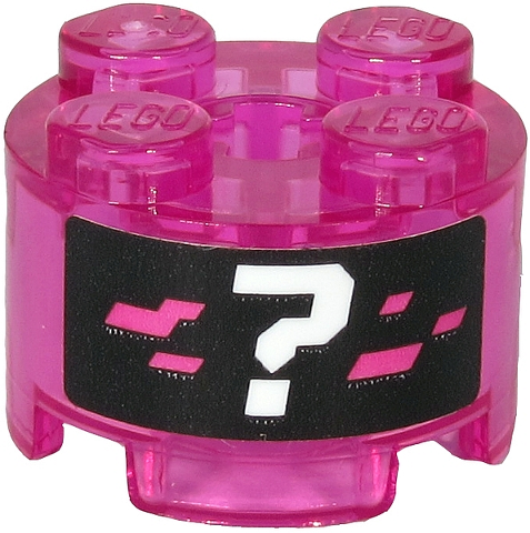 Brick, Round 2 x 2 with Axle Hole with White Question Mark and Dark Pink Pixels on Black Background Pattern (Sticker) - Set 71710