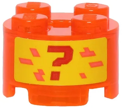 Brick, Round 2 x 2 with Axle Hole with Red Question Mark and Coral Pixels on Yellow Background Pattern (Sticker) - Set 71707