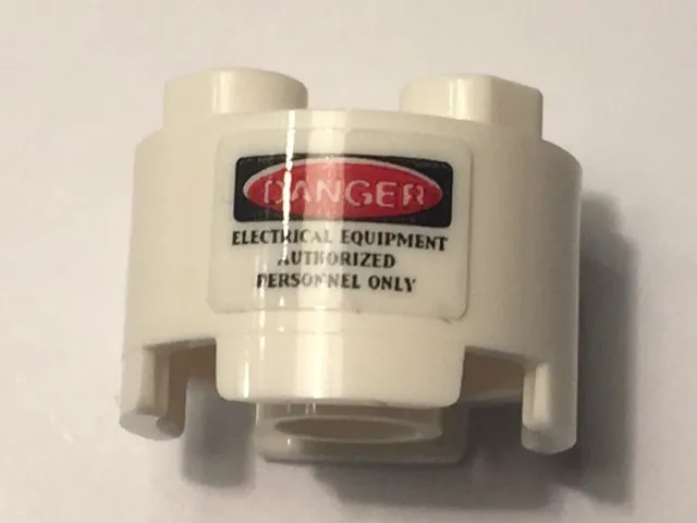 Brick, Round 2 x 2 with Axle Hole with 'DANGER' and 'ELECTRICAL EQUIPMENT AUTHORIZED PERSONNEL ONLY' Pattern (Sticker) - Set 10274