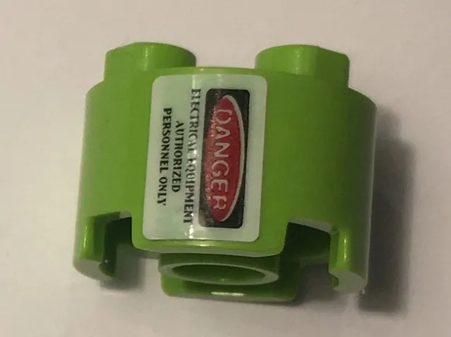 Brick, Round 2 x 2 with Axle Hole with 'DANGER' and 'ELECTRICAL EQUIPMENT AUTHORIZED PERSONNEL ONLY' Pattern Sideways (Sticker) - Set 10274
