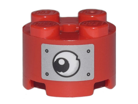 Brick, Round 2 x 2 with Axle Hole with Black and White Eye with Pupil and Metal Rivets Pattern (Sticker) - Set 70840