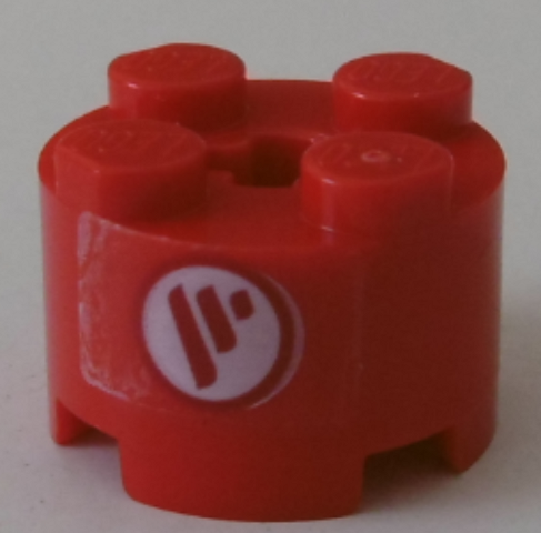 Brick, Round 2 x 2 with Axle Hole with 3 Red Stripes in White Circle Pattern (Sticker) - Set 42100